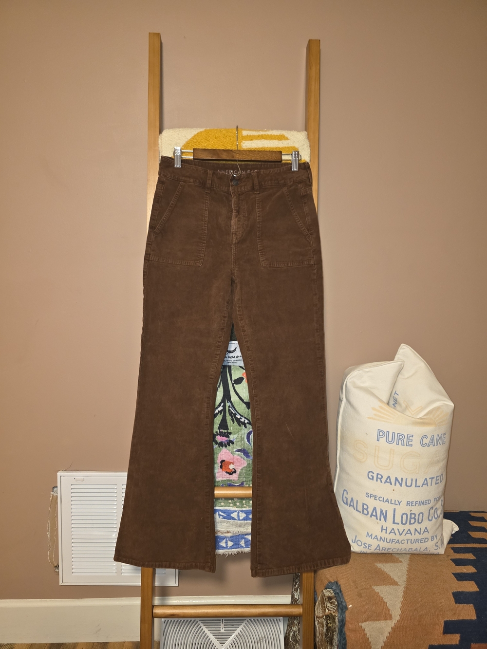 Brown Corduroy High-Waist Flared Pants